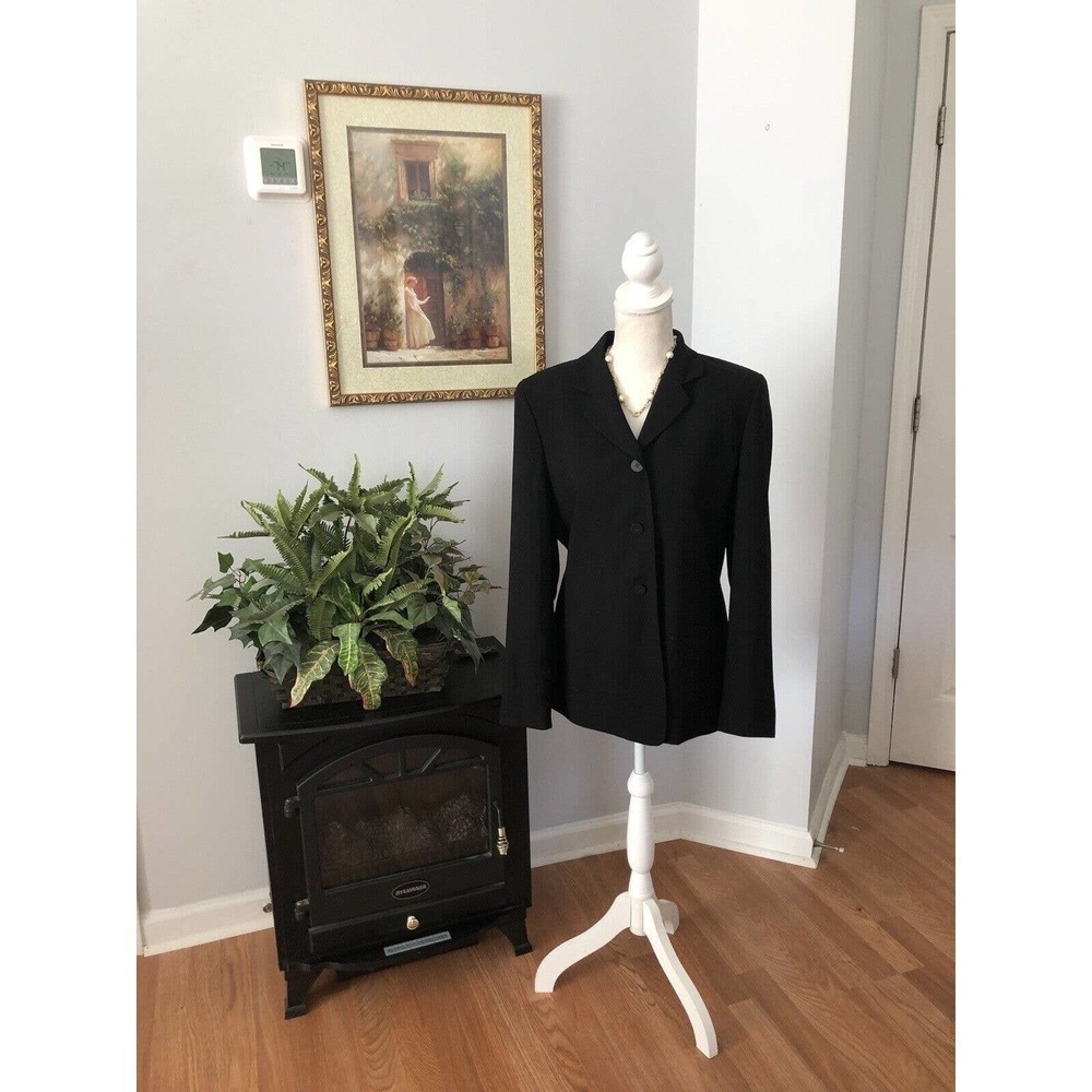 CHAUS Women Classic Blazer Black Single Breasted Long Sleeve Lined 3 Button Sz10
